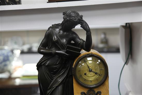 A French Empire revival bronze and marble mantel clock, 26in.